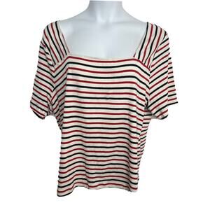 Lane Bryant Women's Plus Size 22/24‎ Square Neck Short Sleeve Striped Shirt NWT